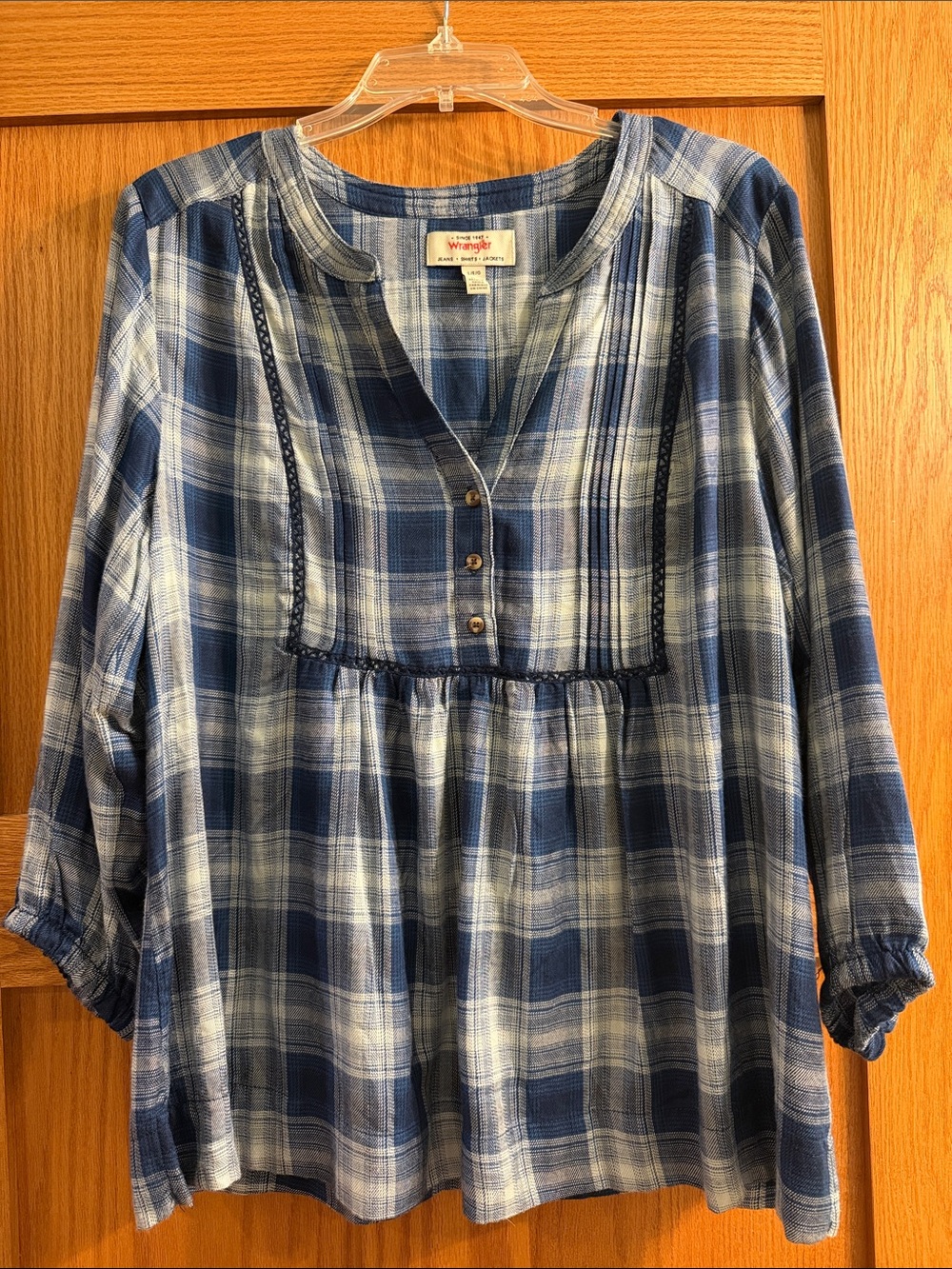 Wrangler Blue and White Plaid Button-Pleat Tunic